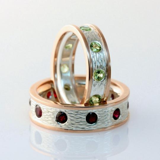 Garnet  Peridot Wedding Rings